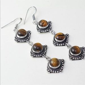 Tigers Eye Semi Precious Stone Earrings New